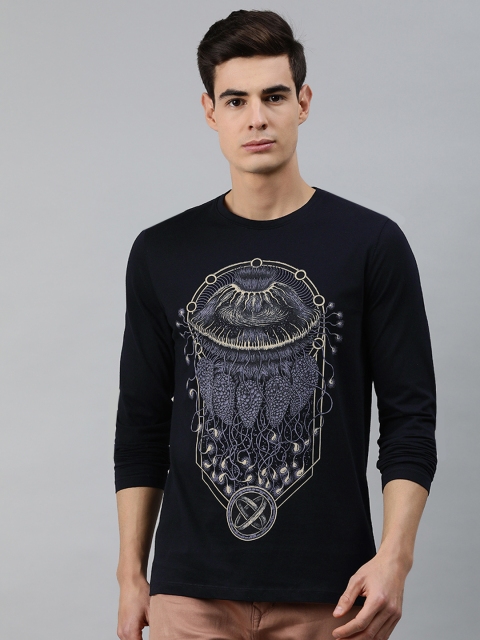 

MARCA Disati Men Black Printed Round Neck Pure Cotton T-shirt