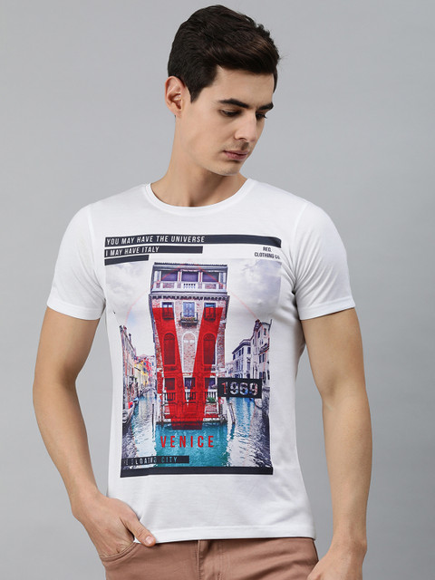 

MARCA Disati Men White Printed Round Neck T-shirt