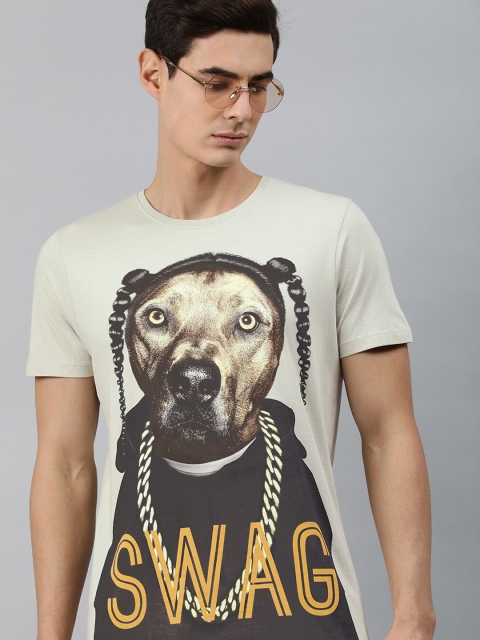 

MARCA Disati Men Grey Printed Round Neck Cotton T-shirt