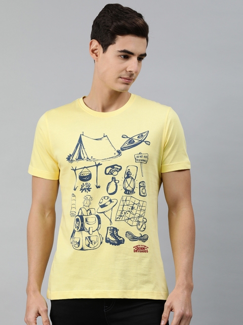 

MARCA Disati Men Yellow Printed Round Neck Pure Cotton T-shirt