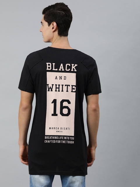

MARCA Disati Men Black Back Printed Round Neck High Low T-shirt