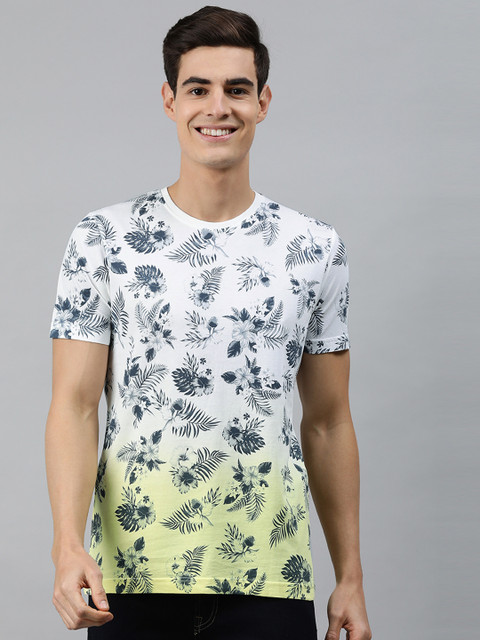 

MARCA Disati Men White & Grey Floral Printed Round Neck T-shirt