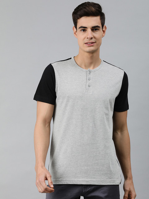 

MARCA Disati Men Grey Solid Henley Neck T-shirt