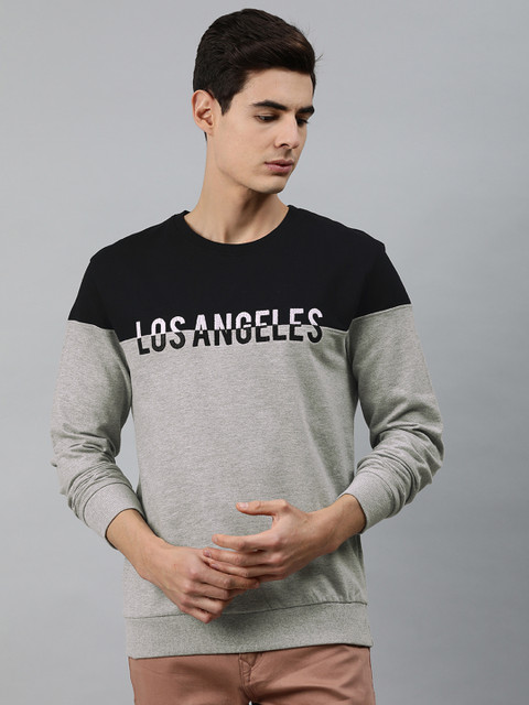 

MARCA Disati Men Grey Melange & Black Colourblocked Sweatshirt