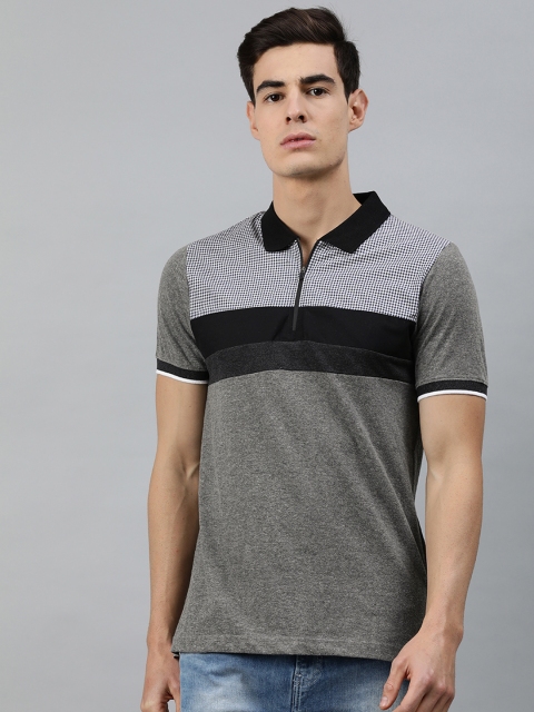 

MARCA Disati Men Grey Colourblocked Polo Collar T-shirt
