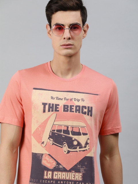 

MARCA Disati Men Coral Pink Graphic Printed Round Neck T-shirt