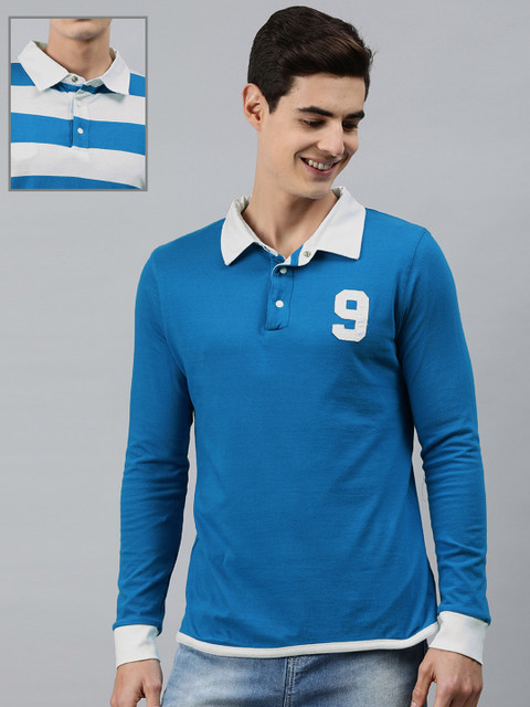 

MARCA Disati Men Blue Striped Polo Collar T-shirt