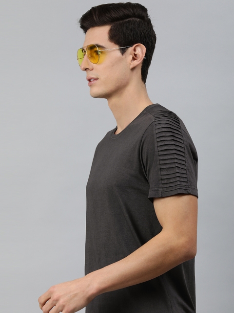

MARCA Disati Men Black Solid Round Neck Pure Cotton T-shirt