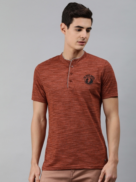 

MARCA Disati Men Brown Self Design Henley Neck T-shirt