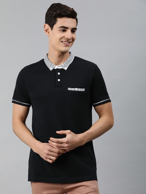 

MARCA Disati Men Black Solid Pure Cotton Polo Collar Pure Cotton T-shirt