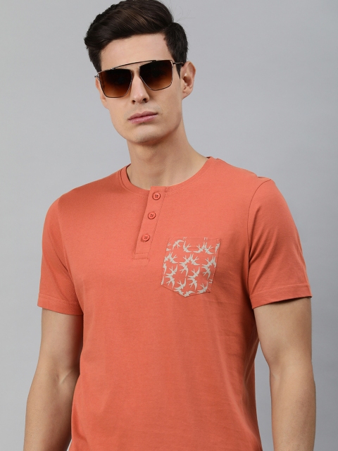 

MARCA Disati Men Orange Printed Round Neck Pure Cotton T-shirt