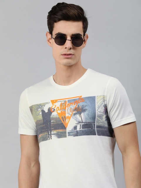 

MARCA Disati Men White Printed Pure Cotton Round Neck T-shirt