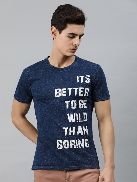 

MARCA Disati Men Navy Blue Printed Round Neck Pure Cotton T-shirt