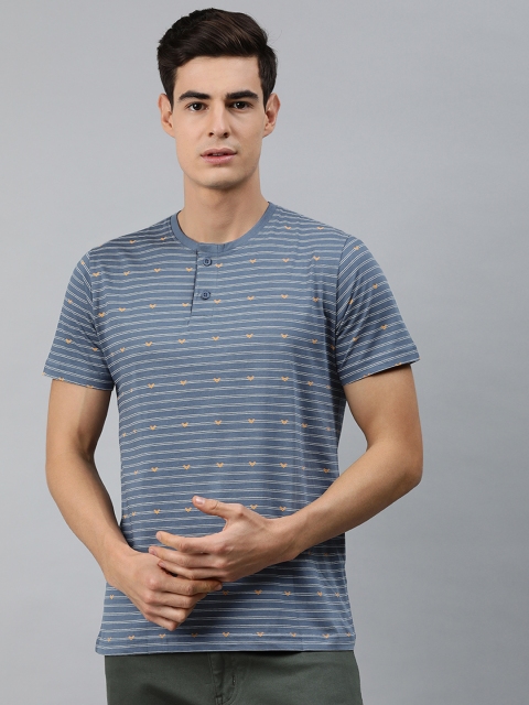 

MARCA Disati Men Blue & White Striped Henley Neck T-shirt
