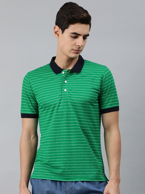 

MARCA Disati Men Green & White Striped Polo Collar T-shirt
