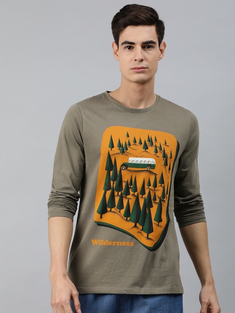 

MARCA Disati Men Olive Green Printed Round Neck T-shirt