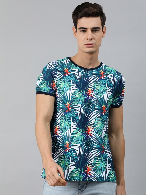 

MARCA Disati Men Teal Green & White Tropical Printed Round Neck T-shirt