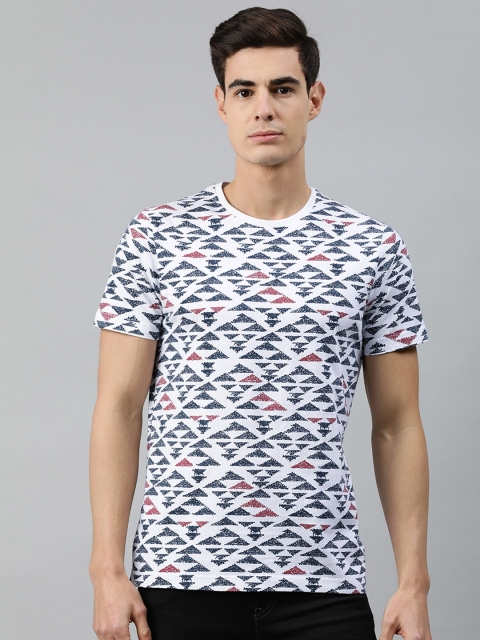 

MARCA Disati Men White & Blue Printed Round Neck T-shirt