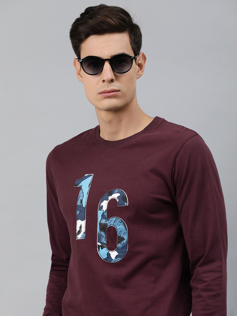 

MARCA Disati Men Maroon Solid Round Neck T-shirt