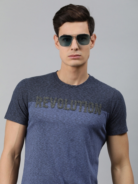 

MARCA Disati Men Navy Blue Self Design Round Neck T-shirt