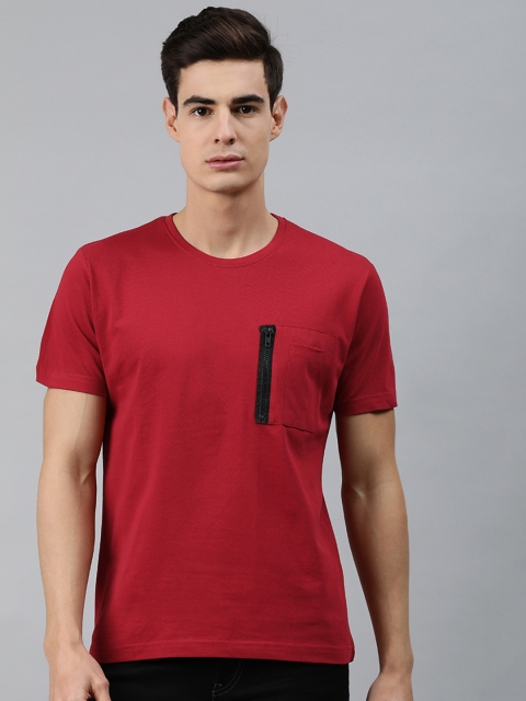 

MARCA Disati Men Red Solid Round Neck Pure Cotton T-shirt