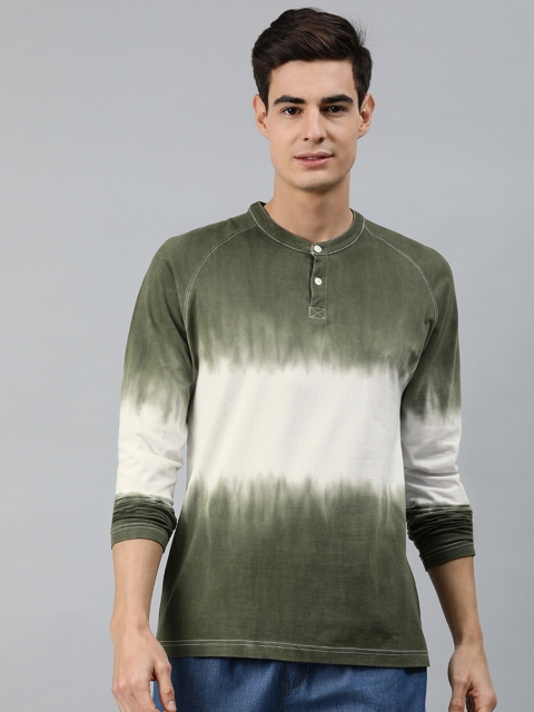 

MARCA Disati Men Olive Green Dyed Henley Neck T-shirt