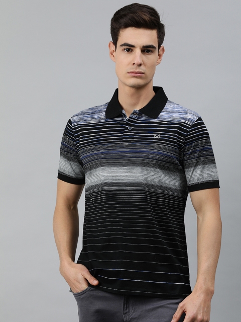 

MARCA Disati Men Black & Blue Striped Polo Collar T-shirt