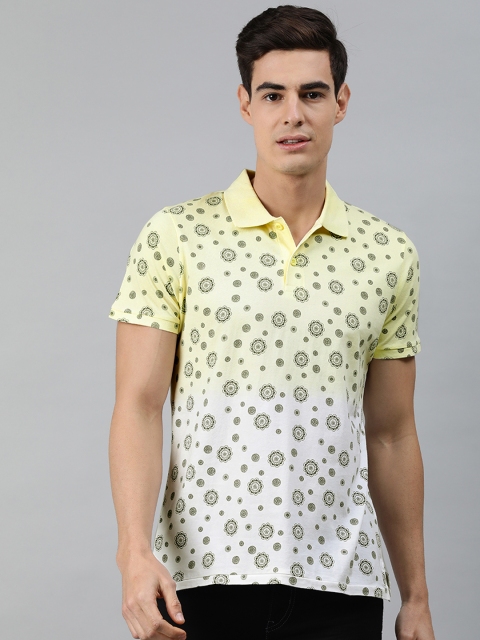 

MARCA Disati Men Yellow Printed Dyed Polo Collar Pure Cotton T-shirt