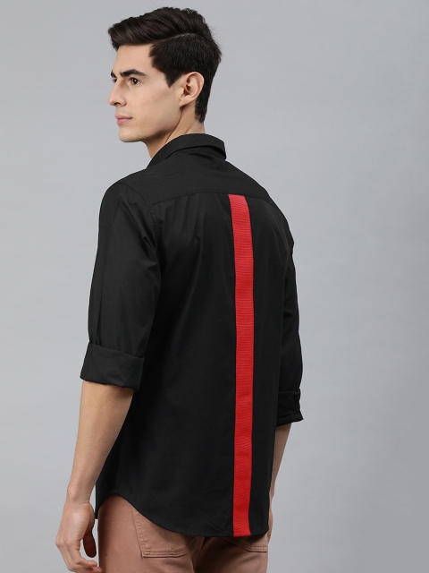

MARCA Disati Men Black Slim Fit Solid Casual Back Striped Shirt