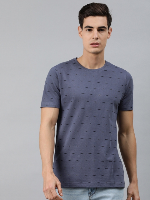 

MARCA Disati Men Blue Black Printed Round Neck Pure Cotton T-shirt