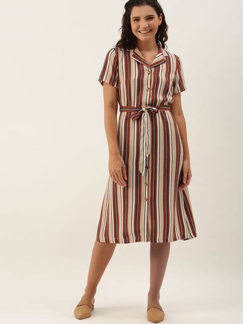 

Chemistry Beige & Rust Striped Shirt Dress