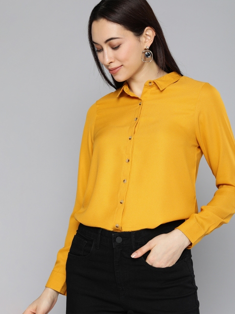 

Chemistry Women Yellow Regular Fit Solid Casual Shirt