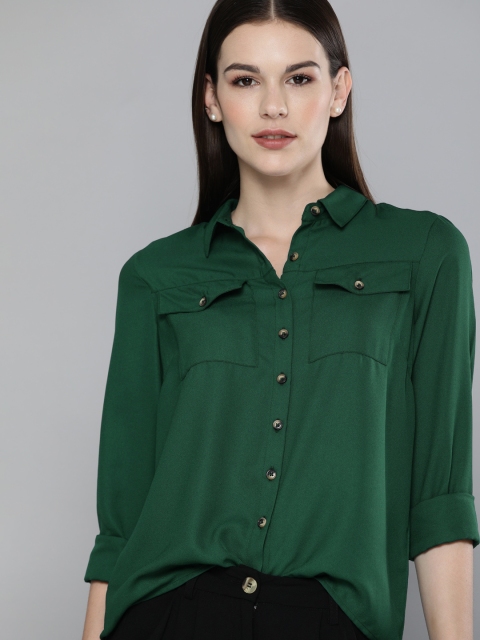 

Chemistry Women Green Regular Fit Solid Casual Shirt