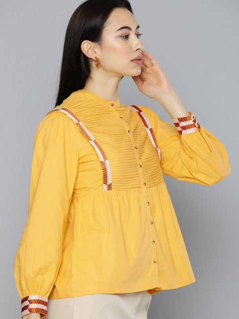 

Chemistry Yellow Pure Cotton Tuck Pleated A-Line Top