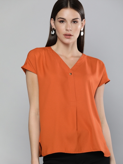 

Chemistry Women Orange Solid Extended Sleeve Pleated Regular Top