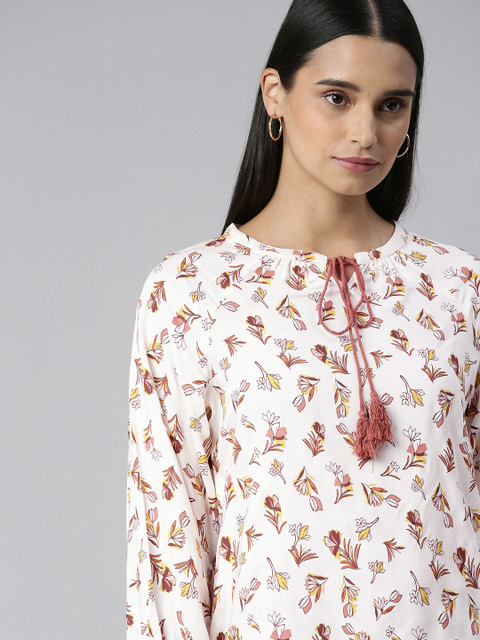 

Chemistry Off White & Yellow Floral Puff Sleeve Regular Top