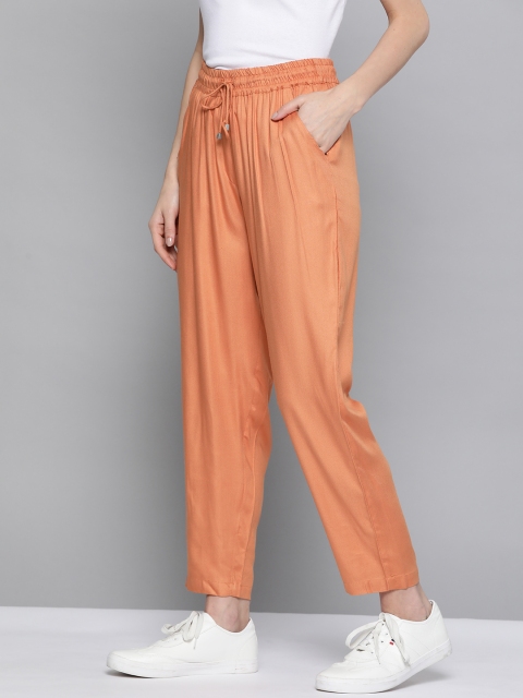 

Chemistry Women Peach-Coloured Regular Fit Solid Trousers