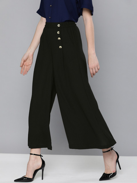

Chemistry Women Black Flared Solid Parallel Trousers