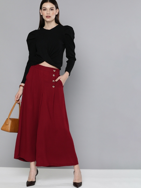 

Chemistry Women Maroon Flared Solid Parallel Trousers