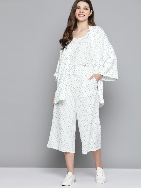 

M&H Easy Women White & Green Printed Tie-Up Shrug
