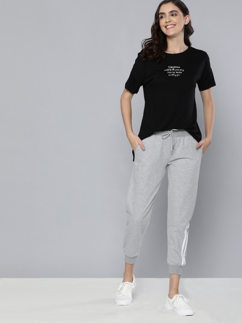 

M&H Easy Women Black & White Typography Print Round Neck High-Low Longline T-shirt