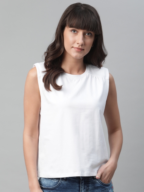 

M&H Easy Women White Solid Round Neck Pure Cotton T-shirt