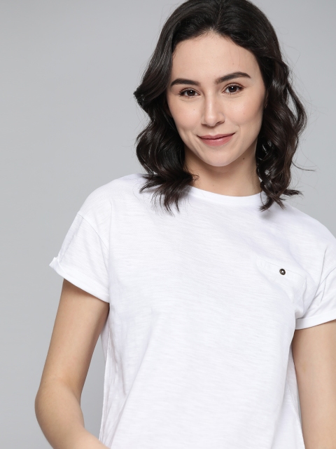 

M&H Easy Women White Solid Pure Cotton Relax Fit Round Neck T-shirt
