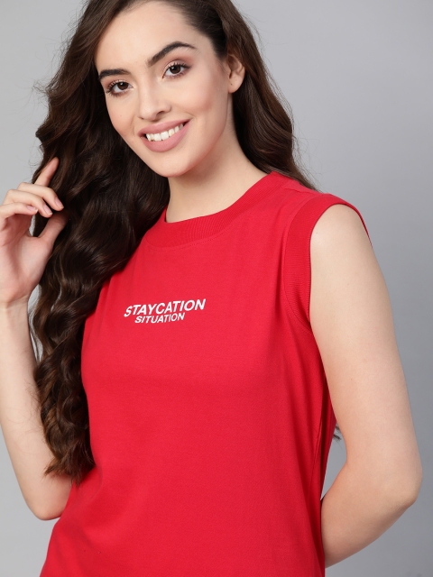 

M&H Easy Women Red Typography Printed Cotton T-shirt