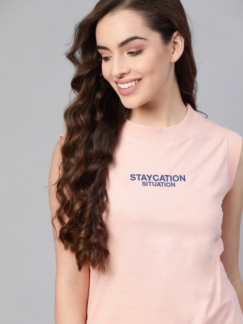 

M&H Easy Women Pink Typography Printed Cotton T-shirt