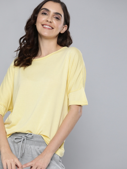 

M&H Easy Women Yellow Solid Boxy Fit Round Neck T-shirt