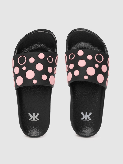 

Kook N Keech Women Black & Pink Geometric Embossed Sliders