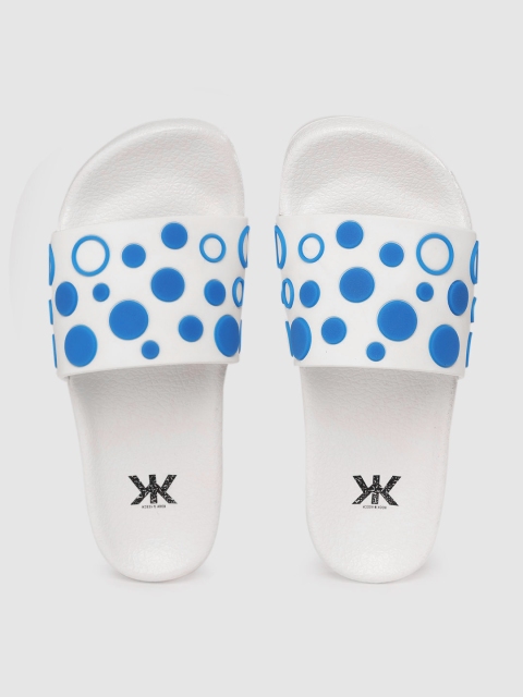 

Kook N Keech Women White & Blue Geometric Embossed Sliders