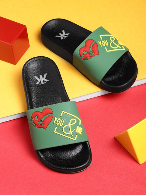 

Kook N Keech Women Green & Black Printed Sliders