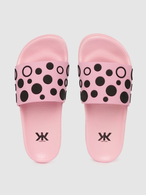 

Kook N Keech Women Pink & Black Geometric Embossed Sliders